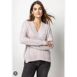 Lilla P X-Large Shawl Collar Cable Sweater Cotton Cashmere Purple Womens READ
